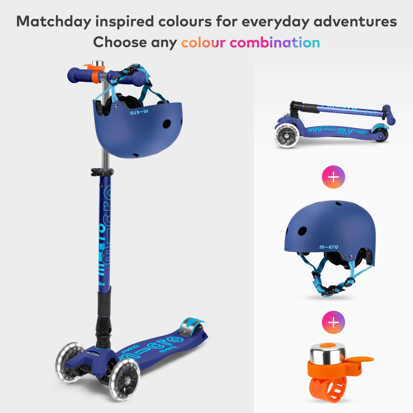 Golden Vale Set: Micro Maxi Foldable LED, Plain Helmet and Bell