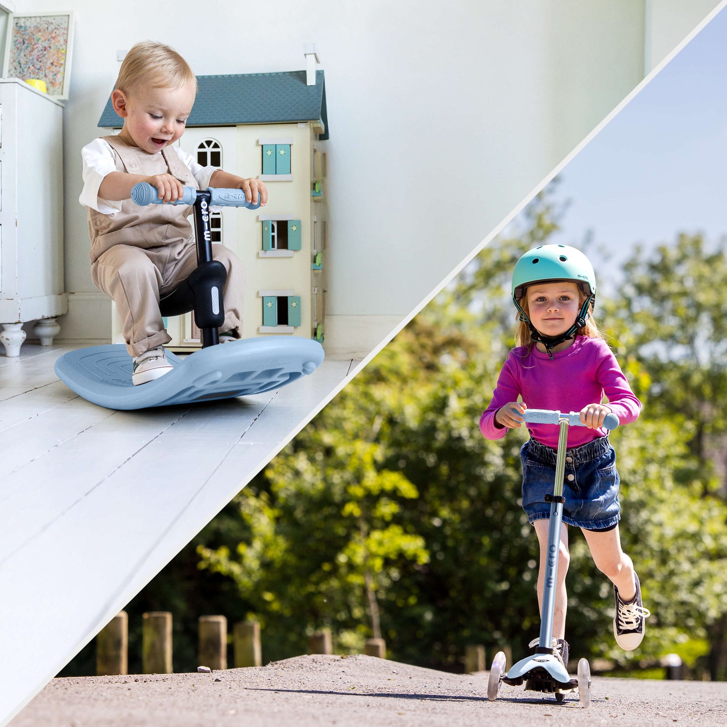 Mini Micro 6in1 Rock & Go Scooter: Soft Blue