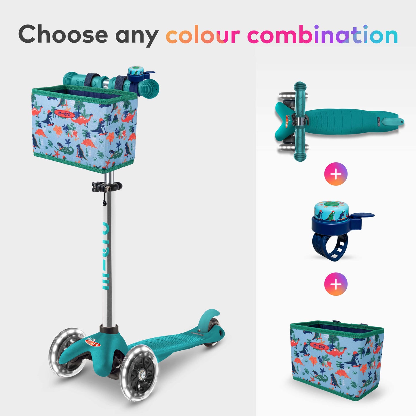 Mini Classic Plus LED, Bell and Foldable Basket Scooter Set