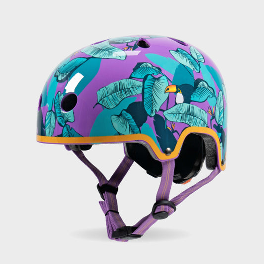 Printed Helmet for Bike and Scooters: Toucan Purple